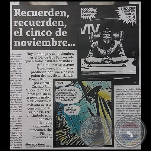 RECUERDEN, RECUERDEN, EL CINCO DE NOVIEMBRE - Por MONTSERRAT LVAREZ - Domingo, 05 de Noviembre de 2017 